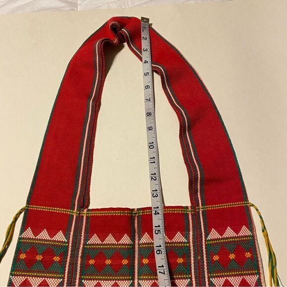 Vintage Bohemian Satchel Shoulder crossbody Bag red fringe ethnic Guatemalan - Picture 6 of 8